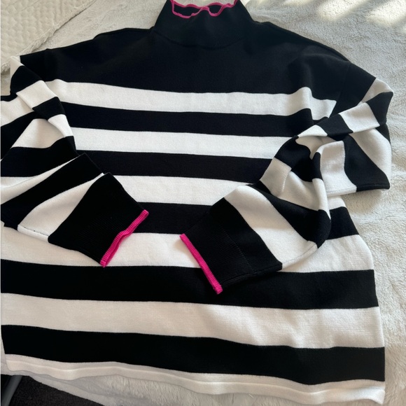 Carolyn Taylor Stripped Mock Turtleneck Sweater with pink design women’s size XL - Picture 2 of 4